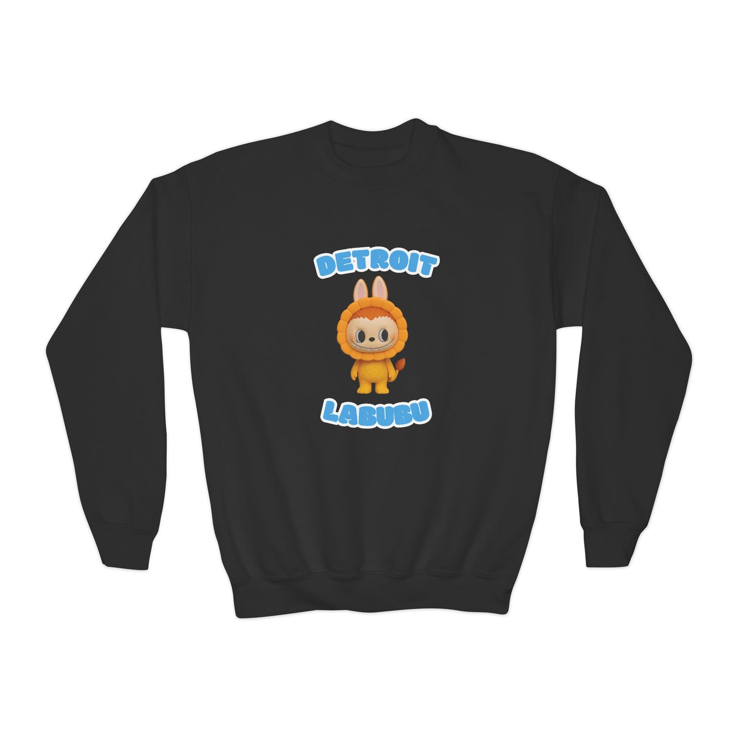 Detroit Labubu Youth Crewneck Sweatshirt | Strength & Kindness Collection | Cozy Kids Lion Graphic Pullover