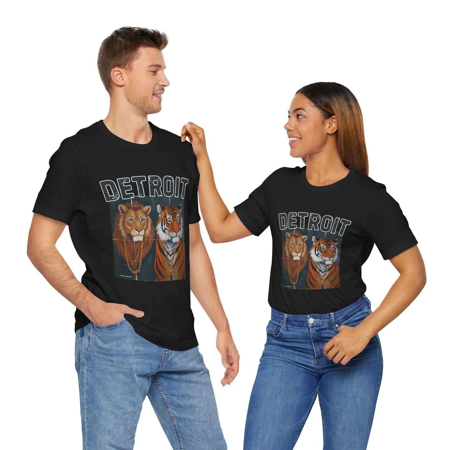 Strength & Power – Detroit T-Shirt, Unisex Jersey Short Sleeve Tee, 100% Airlume Cotton, Lion & Tiger Graphic,Detroit Streetwear & Sports Fan Gear