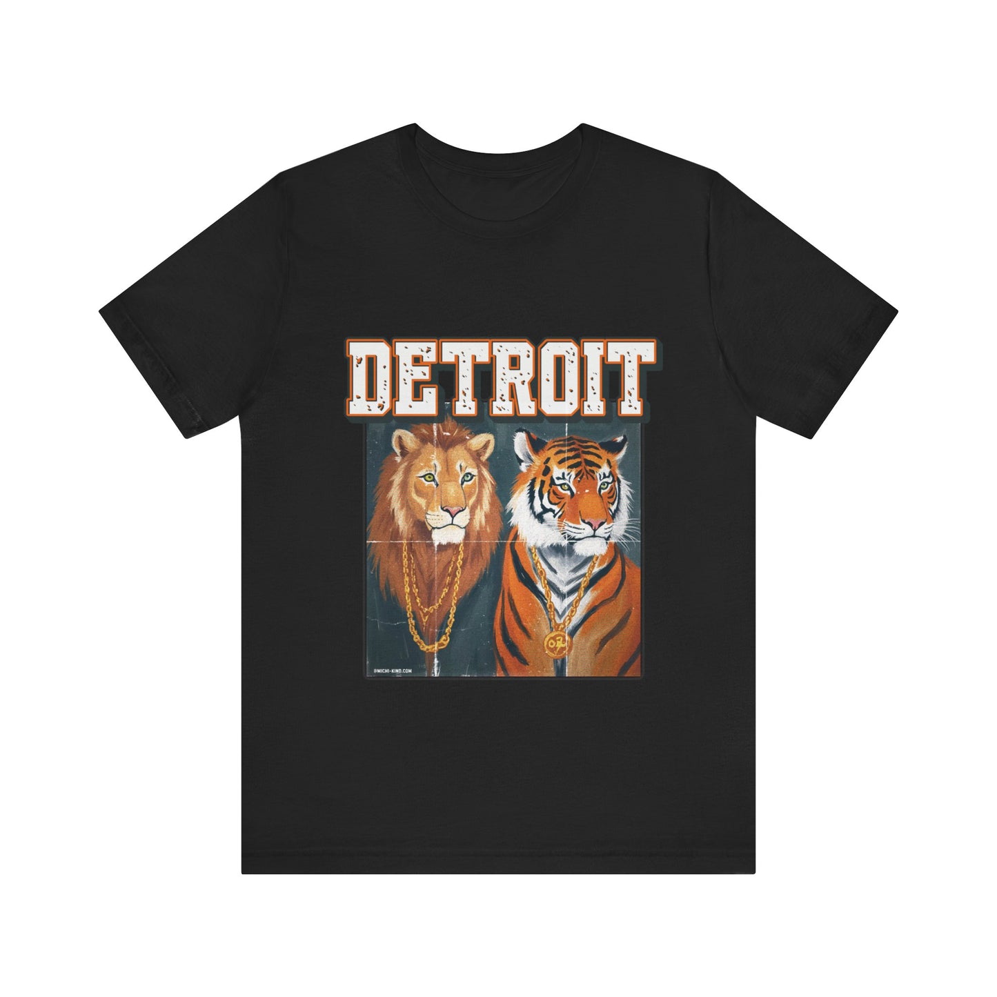 Pride & Power - Detroit T-Shirt, Unisex Jersey Short Sleeve Tee, Lion & Tiger Graphic, Detroit Streetwear & Sports Fan Apparel