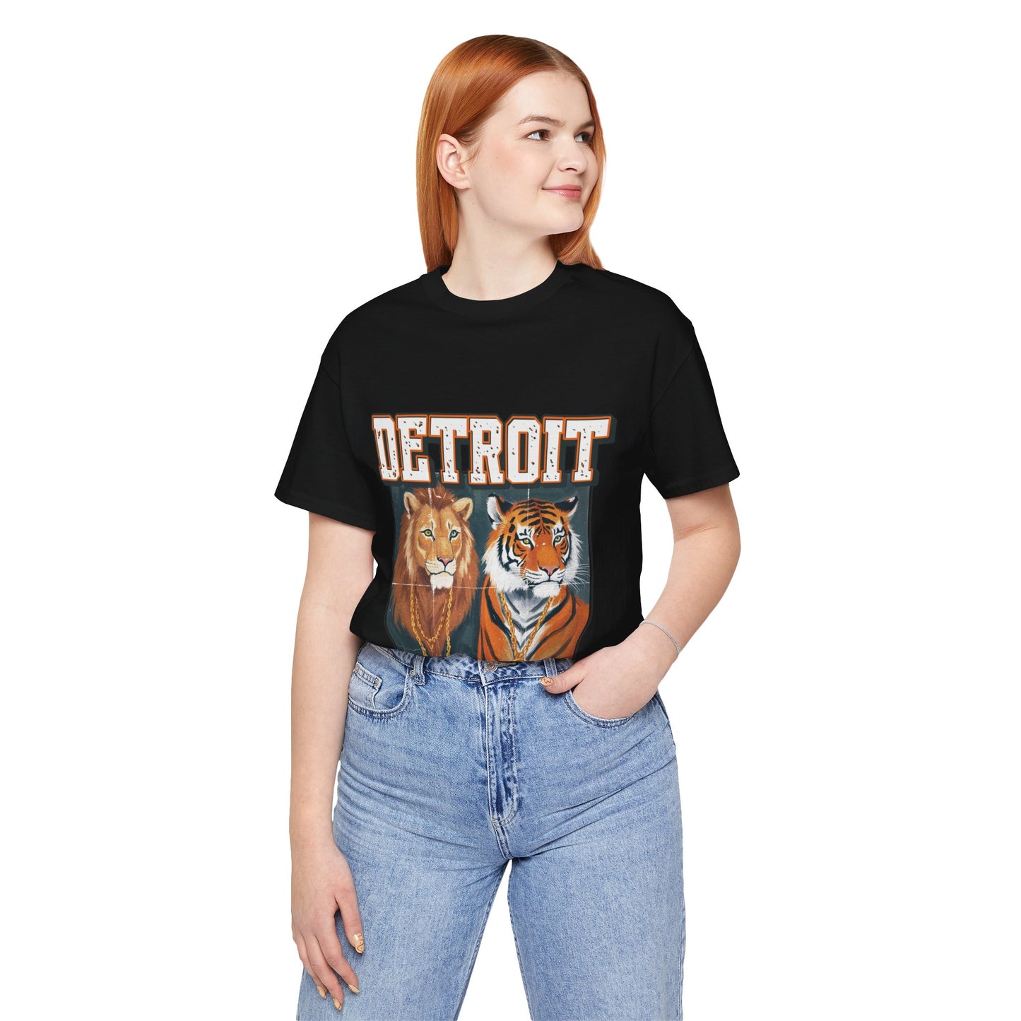 Pride & Power - Detroit T-Shirt, Unisex Jersey Short Sleeve Tee, Lion & Tiger Graphic, Detroit Streetwear & Sports Fan Apparel