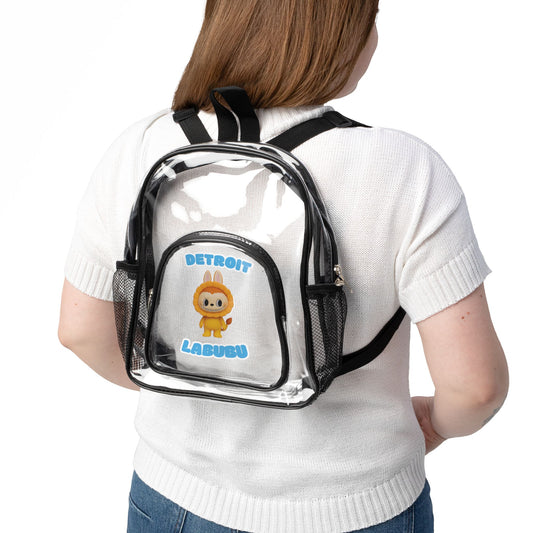 Detroit Labubu Clear Stadium Backpack | Strength & Kindness Collection | Transparent PVC Lion Graphic Bag for Game Day & Festiva