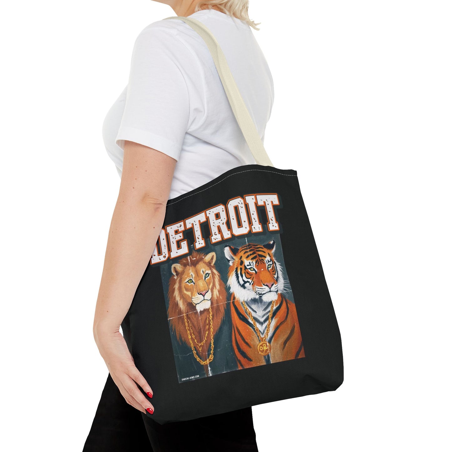 Strength & Power – Detroit Canvas Tote Bag, Eco-Friendly Reusable Tote, Lion & Tiger Graphic, Detroit Streetwear & Everyday Carry