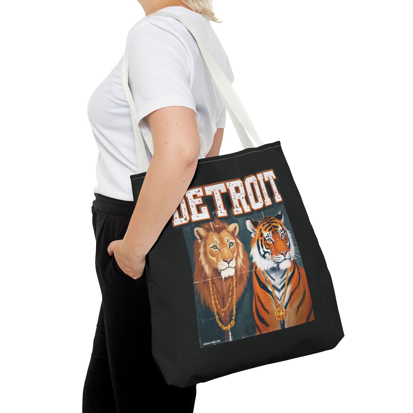Strength & Power – Detroit Canvas Tote Bag, Eco-Friendly Reusable Tote, Lion & Tiger Graphic, Detroit Streetwear & Everyday Carry
