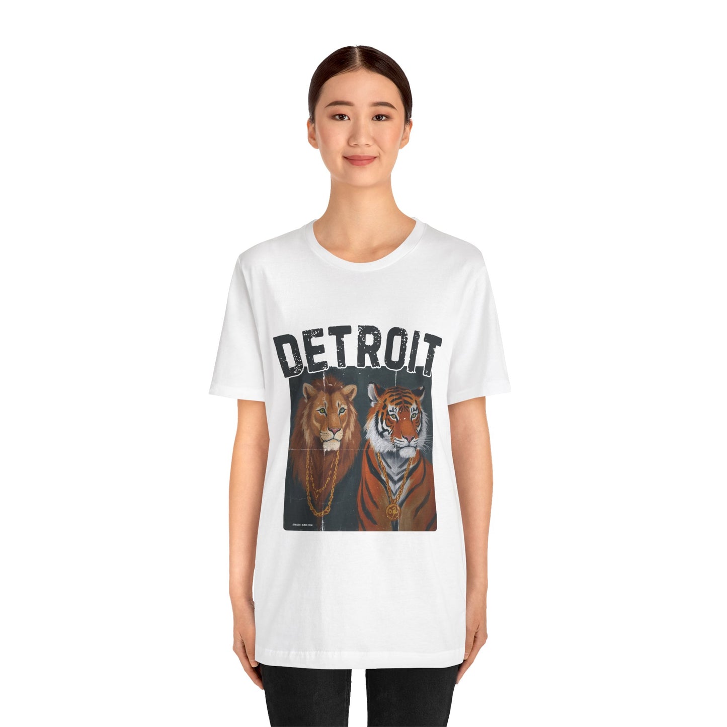 Strength & Power – Detroit T-Shirt, Unisex Jersey Short Sleeve Tee, 100% Airlume Cotton, Lion & Tiger Graphic,Detroit Streetwear & Sports Fan Gear