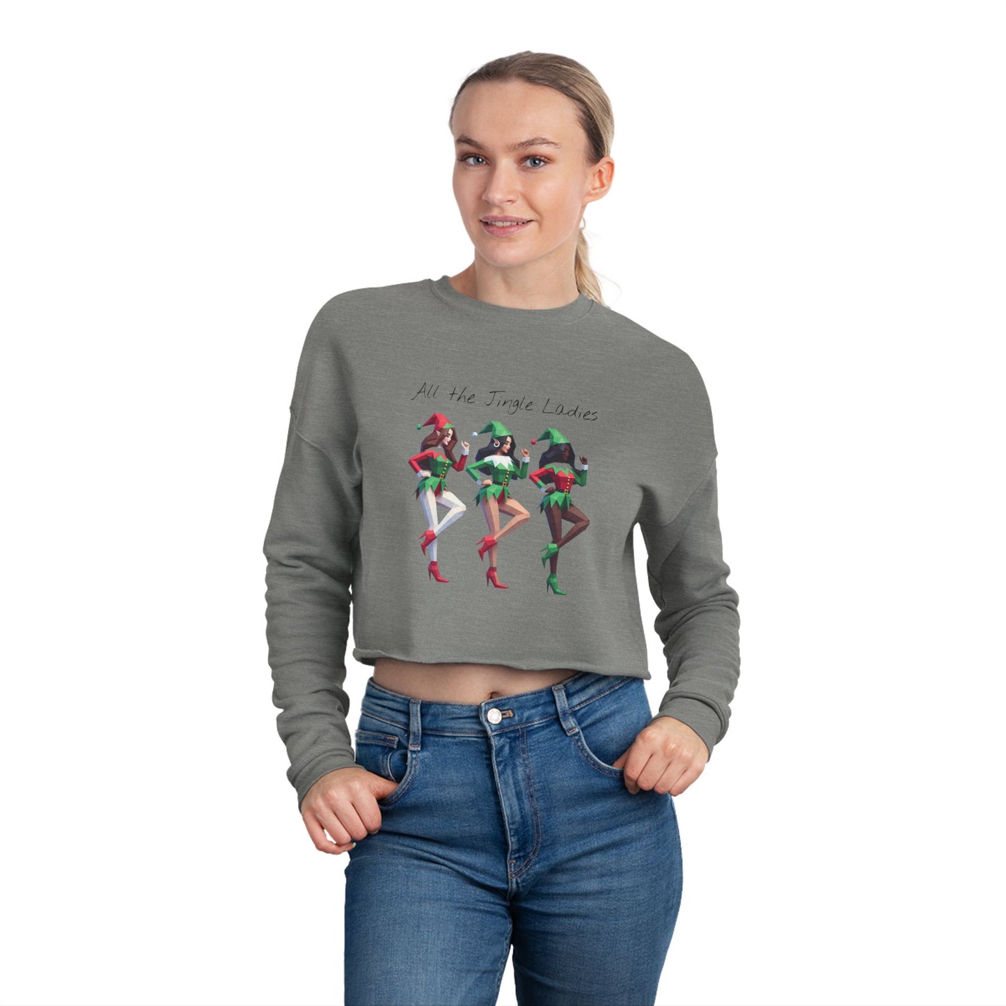 Holiday Style Women's Cropped Sweatshirt - 'All the Jingle Ladies' Festive Design