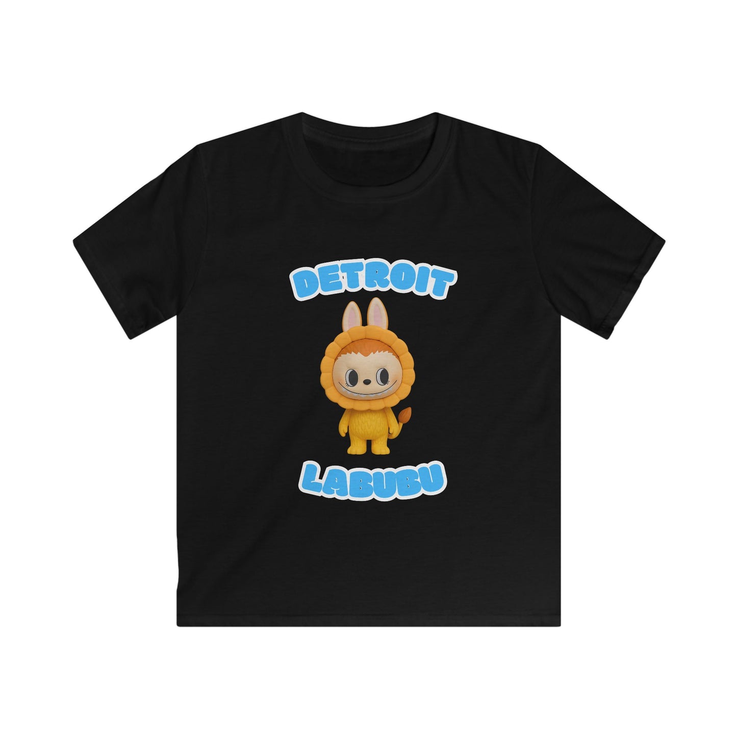 Detroit Labubu Kids T-Shirt- Cute Lion Graphic Tee, Unisex Youth Detroit Streetwear, Fun Animal Shirt for Boys & Girls