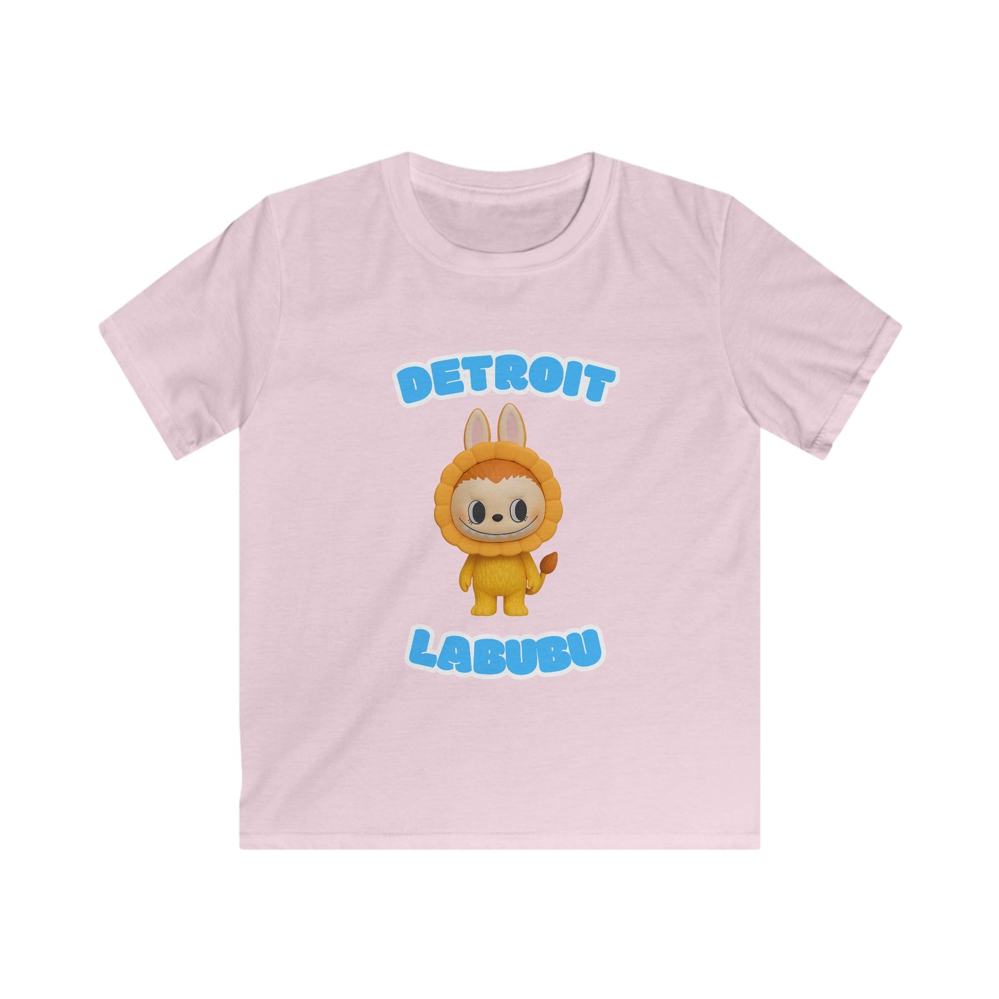 Detroit Labubu Kids T-Shirt- Cute Lion Graphic Tee, Unisex Youth Detroit Streetwear, Fun Animal Shirt for Boys & Girls