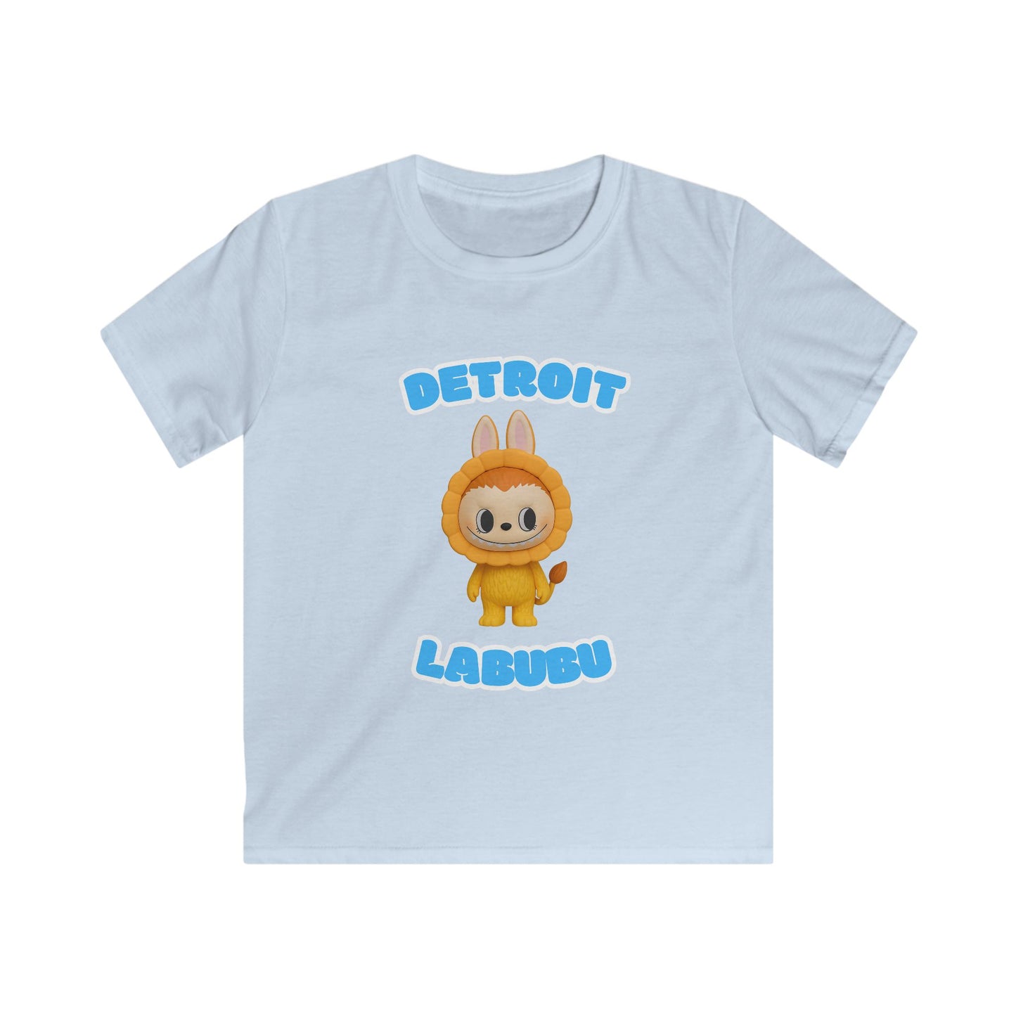 Detroit Labubu Kids T-Shirt- Cute Lion Graphic Tee, Unisex Youth Detroit Streetwear, Fun Animal Shirt for Boys & Girls