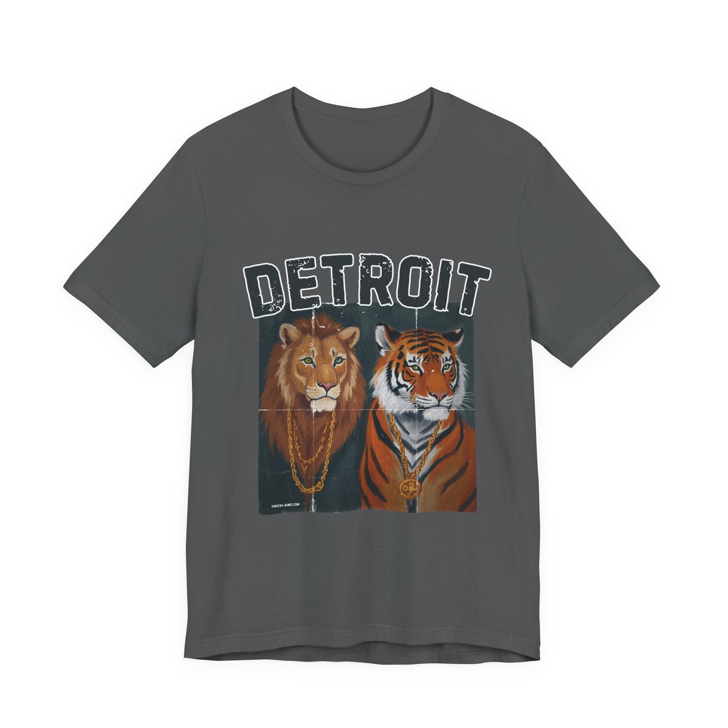 Strength & Power – Detroit T-Shirt, Unisex Jersey Short Sleeve Tee, 100% Airlume Cotton, Lion & Tiger Graphic,Detroit Streetwear & Sports Fan Gear