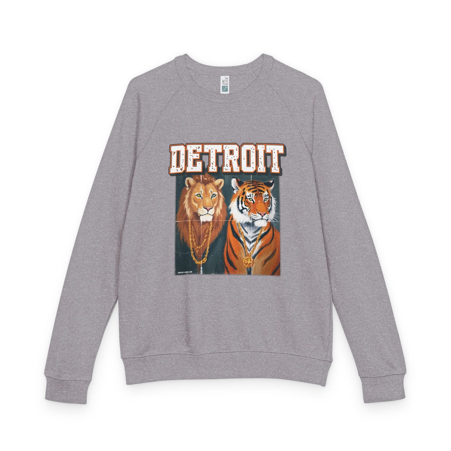 Pride & Power Detroit Crewneck, Unisex French Terry Raglan Sweatshirt, Lion Tiger Graphic, Retro Detroit Streetwear