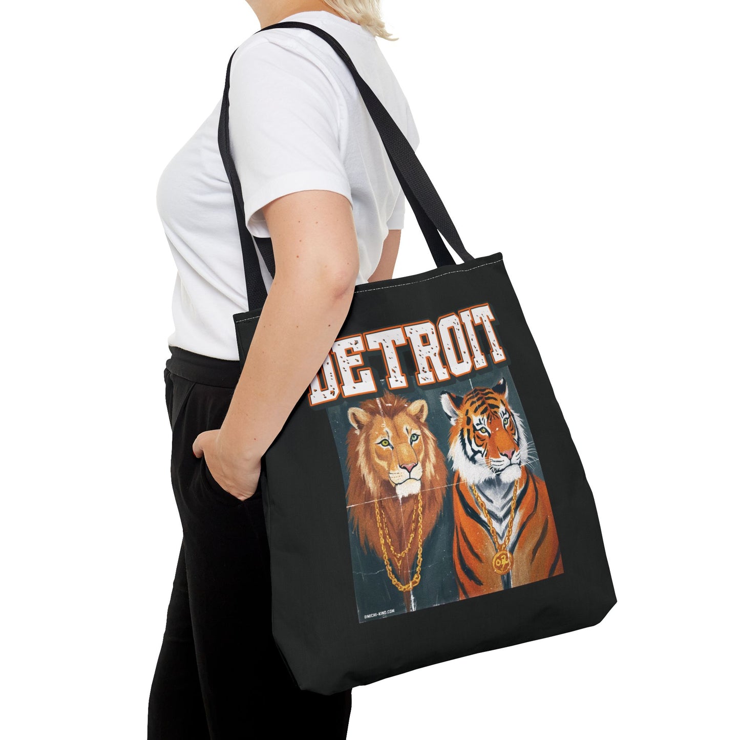 Strength & Power – Detroit Canvas Tote Bag, Eco-Friendly Reusable Tote, Lion & Tiger Graphic, Detroit Streetwear & Everyday Carry
