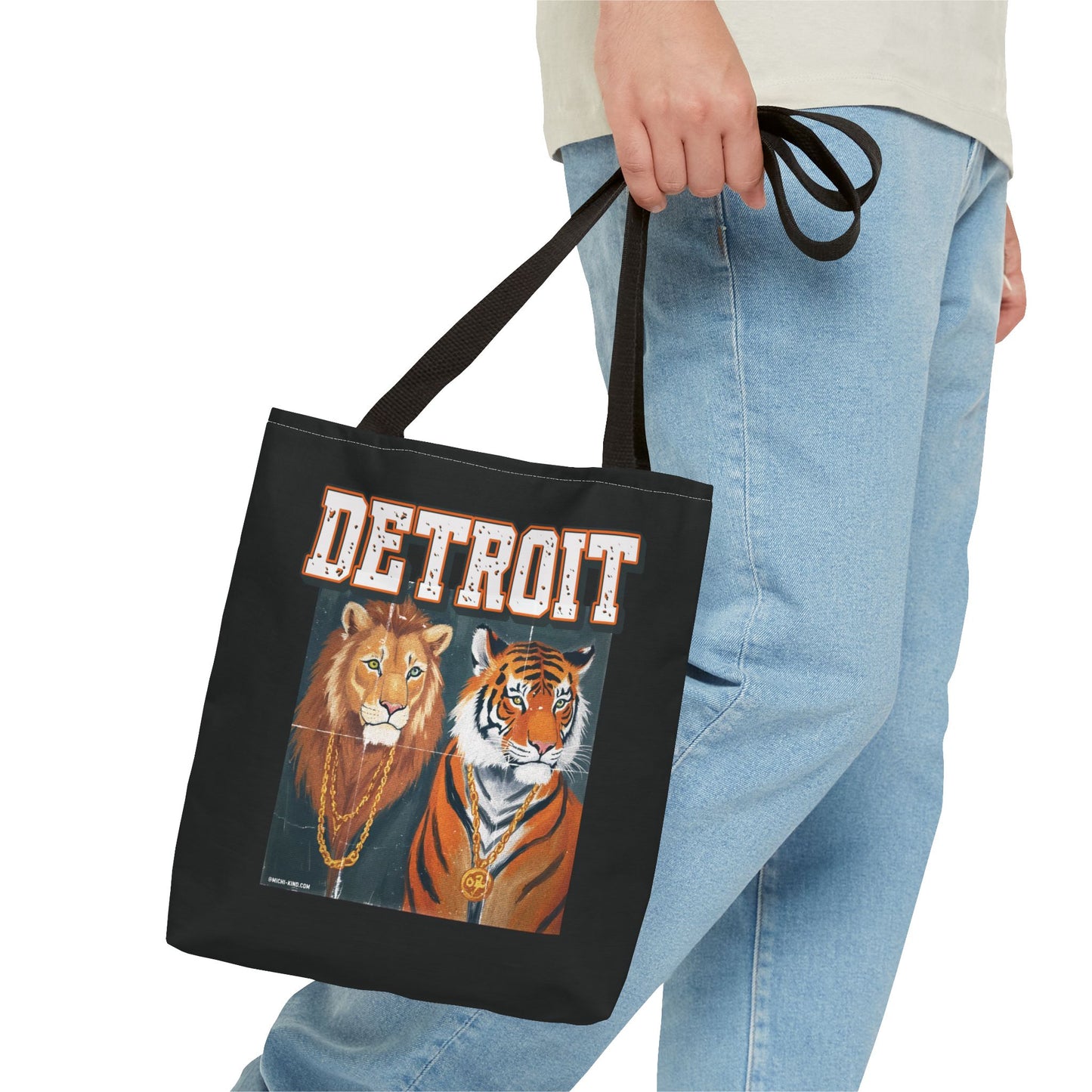 Strength & Power – Detroit Canvas Tote Bag, Eco-Friendly Reusable Tote, Lion & Tiger Graphic, Detroit Streetwear & Everyday Carry