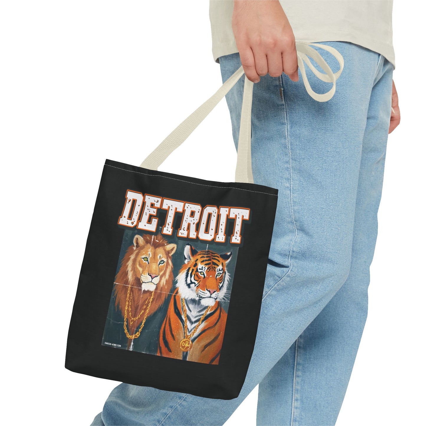 Strength & Power – Detroit Canvas Tote Bag, Eco-Friendly Reusable Tote, Lion & Tiger Graphic, Detroit Streetwear & Everyday Carry