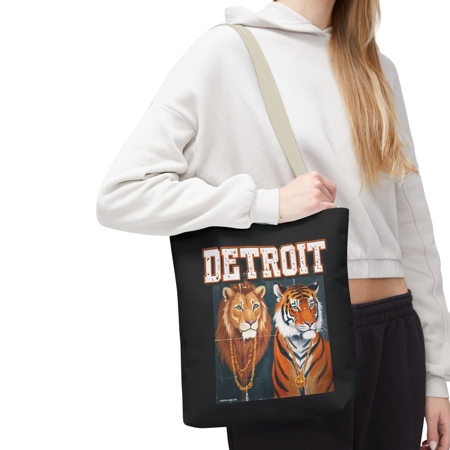 Strength & Power – Detroit Canvas Tote Bag, Eco-Friendly Reusable Tote, Lion & Tiger Graphic, Detroit Streetwear & Everyday Carry