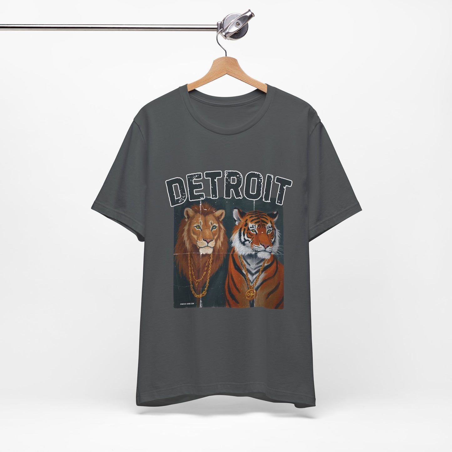 Strength & Power – Detroit T-Shirt, Unisex Jersey Short Sleeve Tee, 100% Airlume Cotton, Lion & Tiger Graphic,Detroit Streetwear & Sports Fan Gear