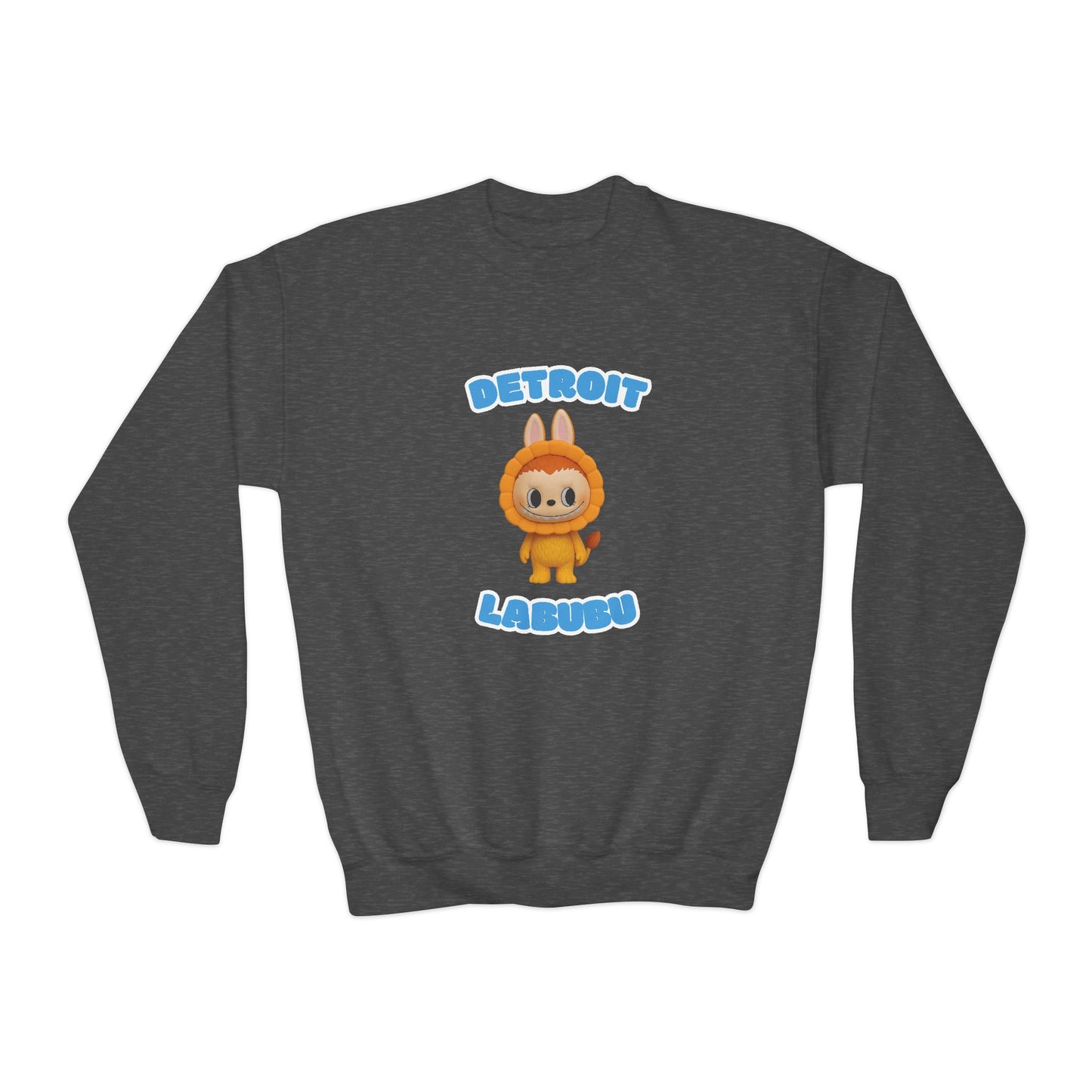 Detroit Labubu Youth Crewneck Sweatshirt | Strength & Kindness Collection | Cozy Kids Lion Graphic Pullover