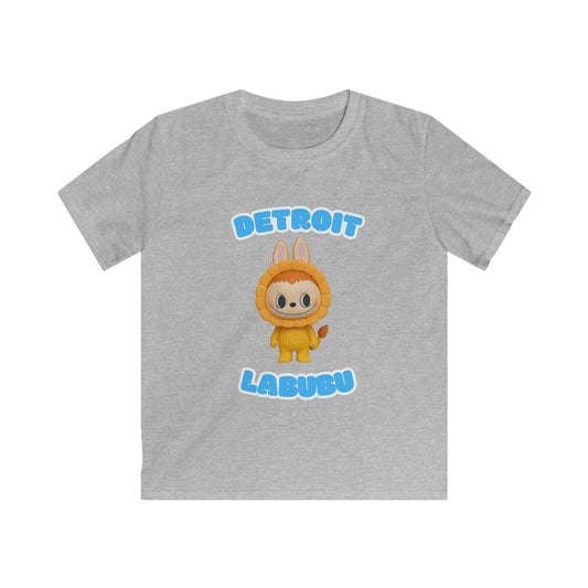 Detroit Labubu Kids T-Shirt- Cute Lion Graphic Tee, Unisex Youth Detroit Streetwear, Fun Animal Shirt for Boys & Girls