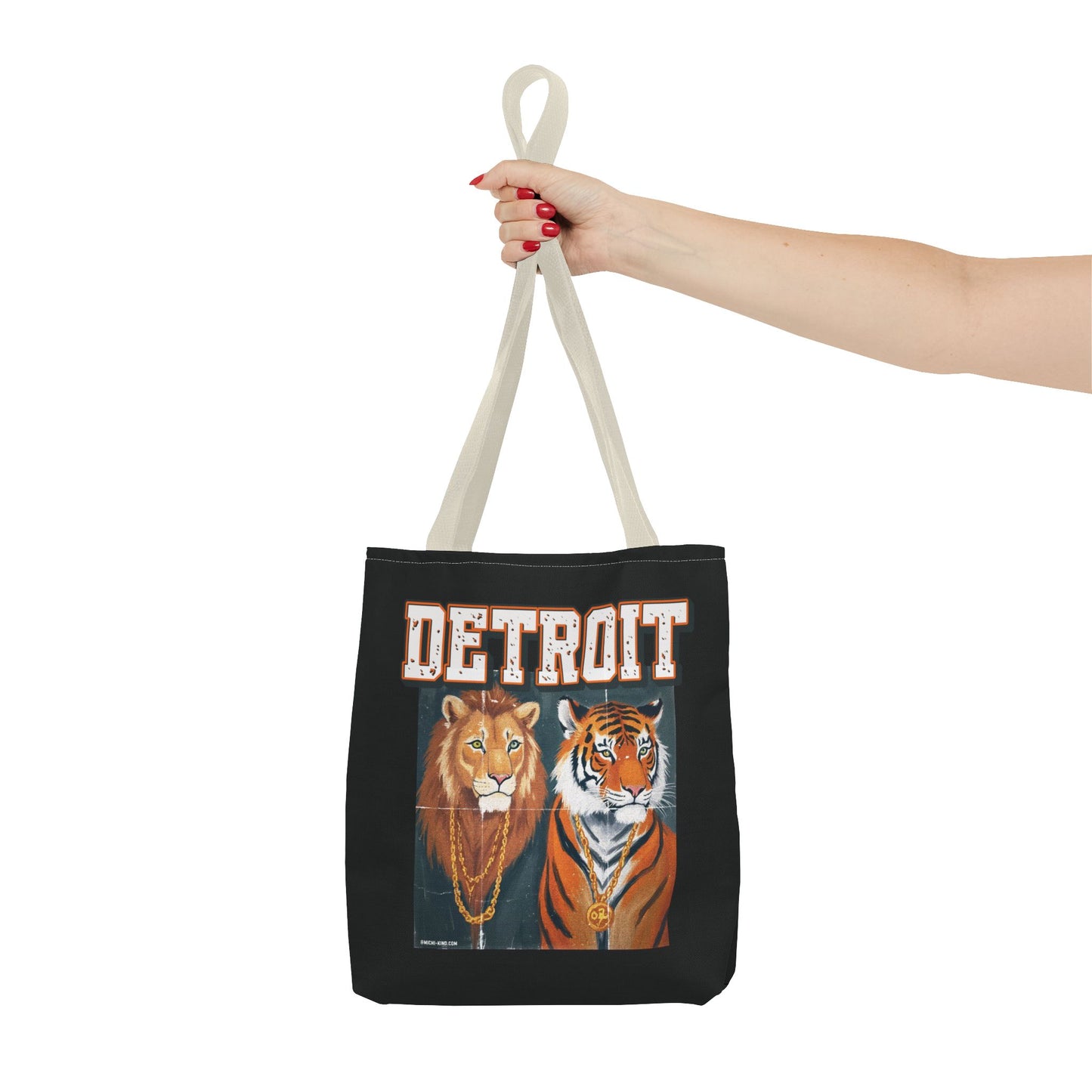 Strength & Power – Detroit Canvas Tote Bag, Eco-Friendly Reusable Tote, Lion & Tiger Graphic, Detroit Streetwear & Everyday Carry