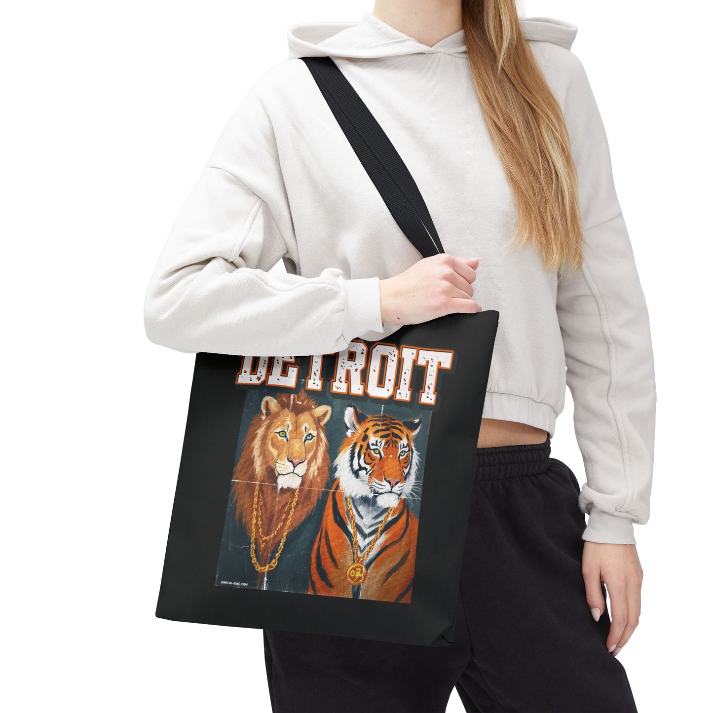 Strength & Power – Detroit Canvas Tote Bag, Eco-Friendly Reusable Tote, Lion & Tiger Graphic, Detroit Streetwear & Everyday Carry