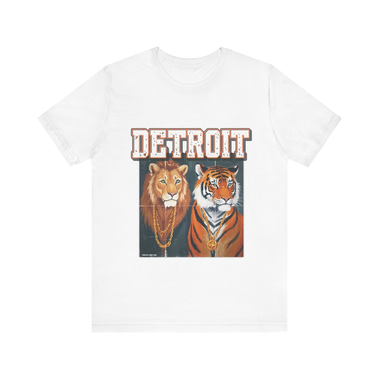 Pride & Power - Detroit T-Shirt, Unisex Jersey Short Sleeve Tee, Lion & Tiger Graphic, Detroit Streetwear & Sports Fan Apparel