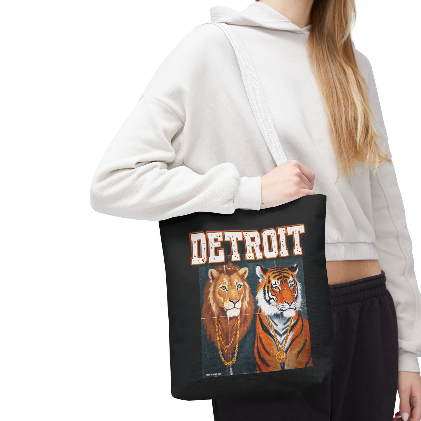 Strength & Power – Detroit Canvas Tote Bag, Eco-Friendly Reusable Tote, Lion & Tiger Graphic, Detroit Streetwear & Everyday Carry