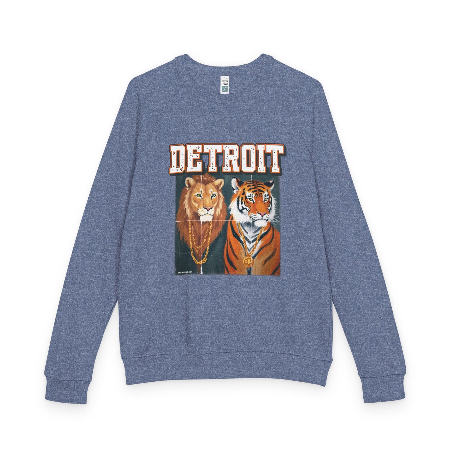 Pride & Power Detroit Crewneck, Unisex French Terry Raglan Sweatshirt, Lion Tiger Graphic, Retro Detroit Streetwear
