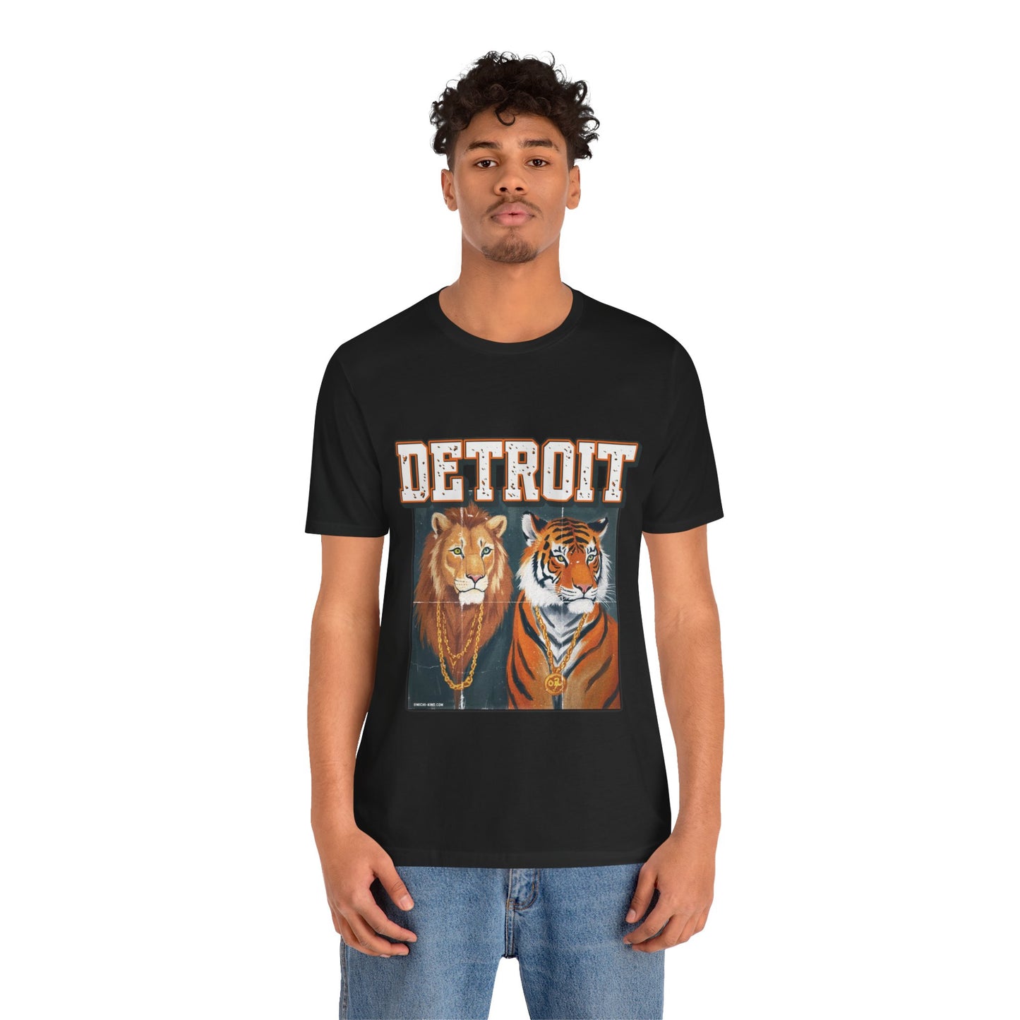 Pride & Power - Detroit T-Shirt, Unisex Jersey Short Sleeve Tee, Lion & Tiger Graphic, Detroit Streetwear & Sports Fan Apparel