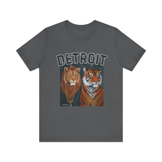 Strength & Power – Detroit T-Shirt, Unisex Jersey Short Sleeve Tee, 100% Airlume Cotton, Lion & Tiger Graphic,Detroit Streetwear & Sports Fan Gear