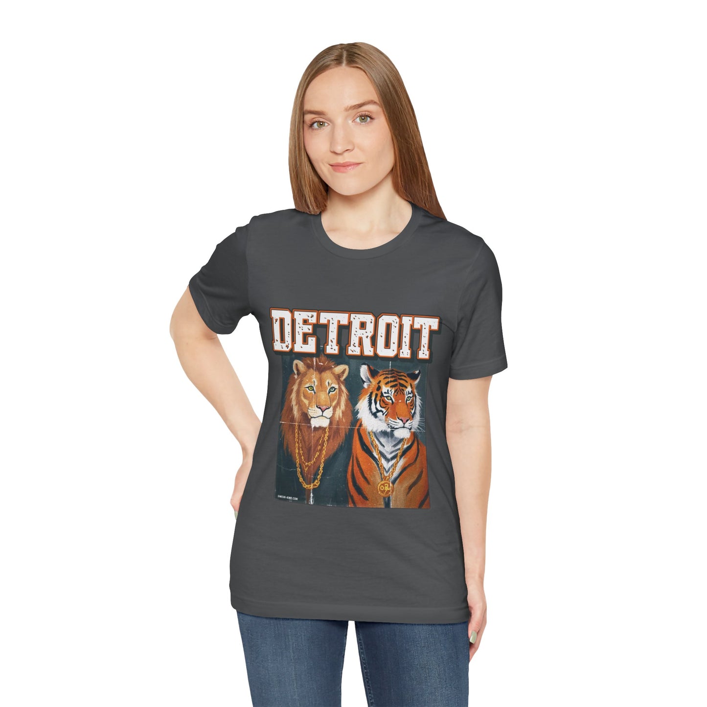 Pride & Power - Detroit T-Shirt, Unisex Jersey Short Sleeve Tee, Lion & Tiger Graphic, Detroit Streetwear & Sports Fan Apparel