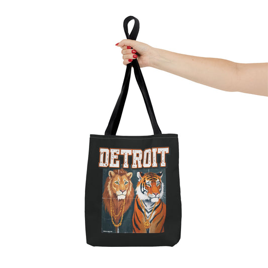 Strength & Power – Detroit Canvas Tote Bag, Eco-Friendly Reusable Tote, Lion & Tiger Graphic, Detroit Streetwear & Everyday Carry