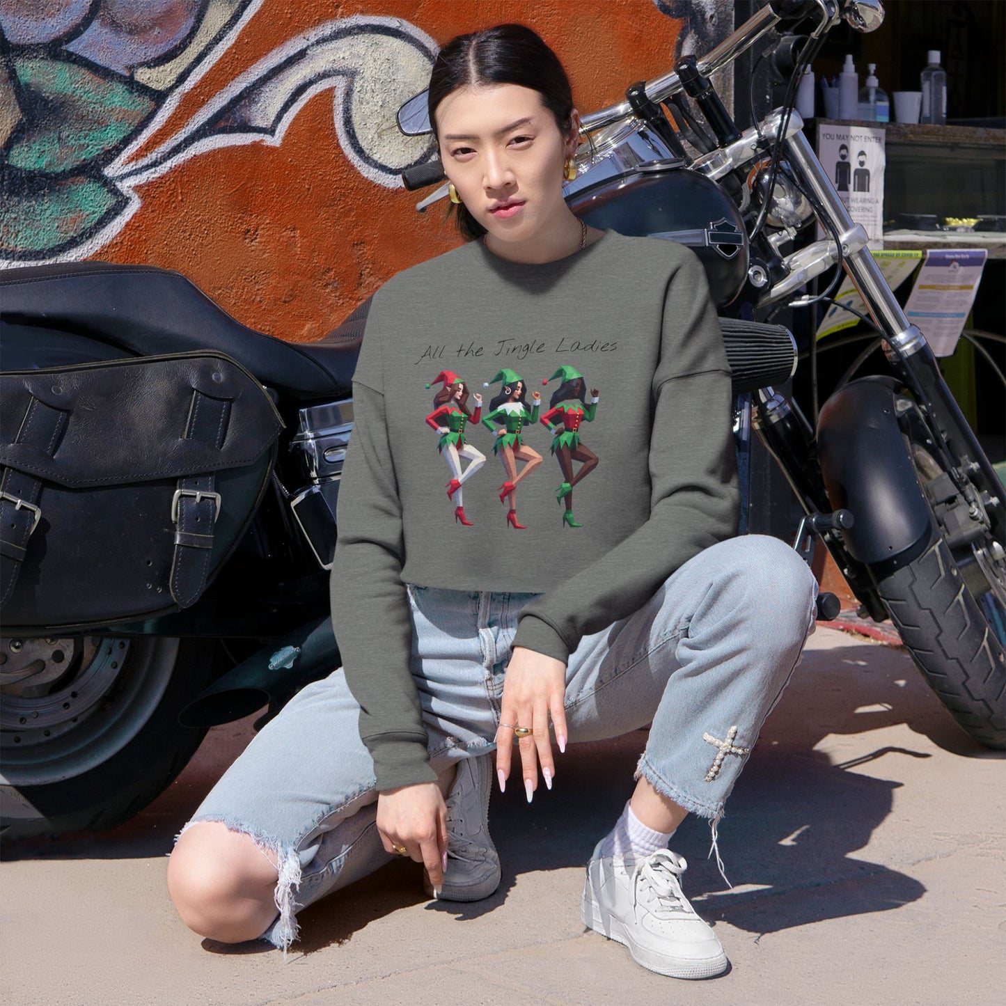 Holiday Style Women's Cropped Sweatshirt - 'All the Jingle Ladies' Festive Design