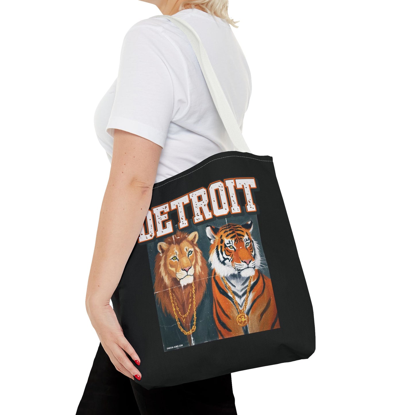 Strength & Power – Detroit Canvas Tote Bag, Eco-Friendly Reusable Tote, Lion & Tiger Graphic, Detroit Streetwear & Everyday Carry