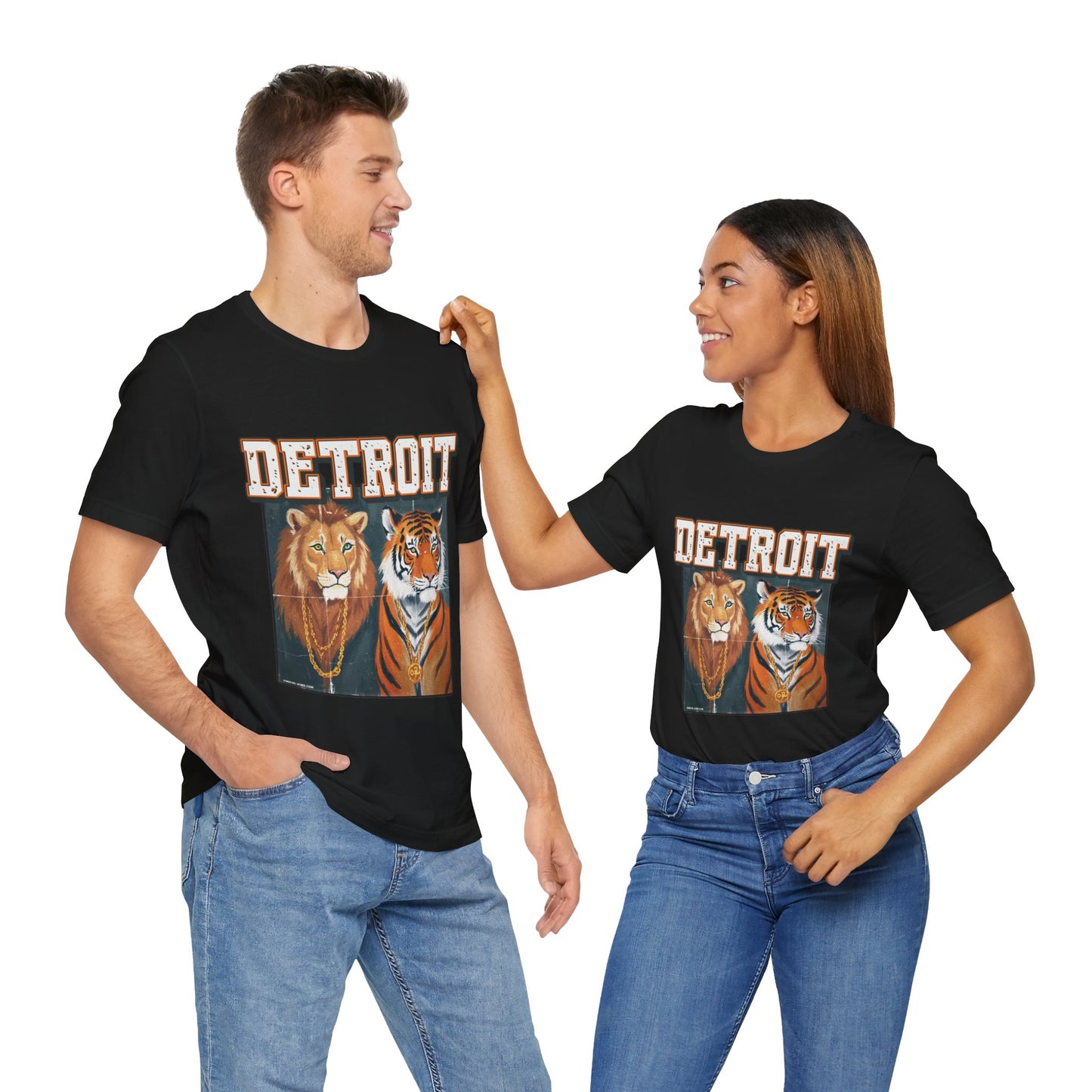 Pride & Power - Detroit T-Shirt, Unisex Jersey Short Sleeve Tee, Lion & Tiger Graphic, Detroit Streetwear & Sports Fan Apparel