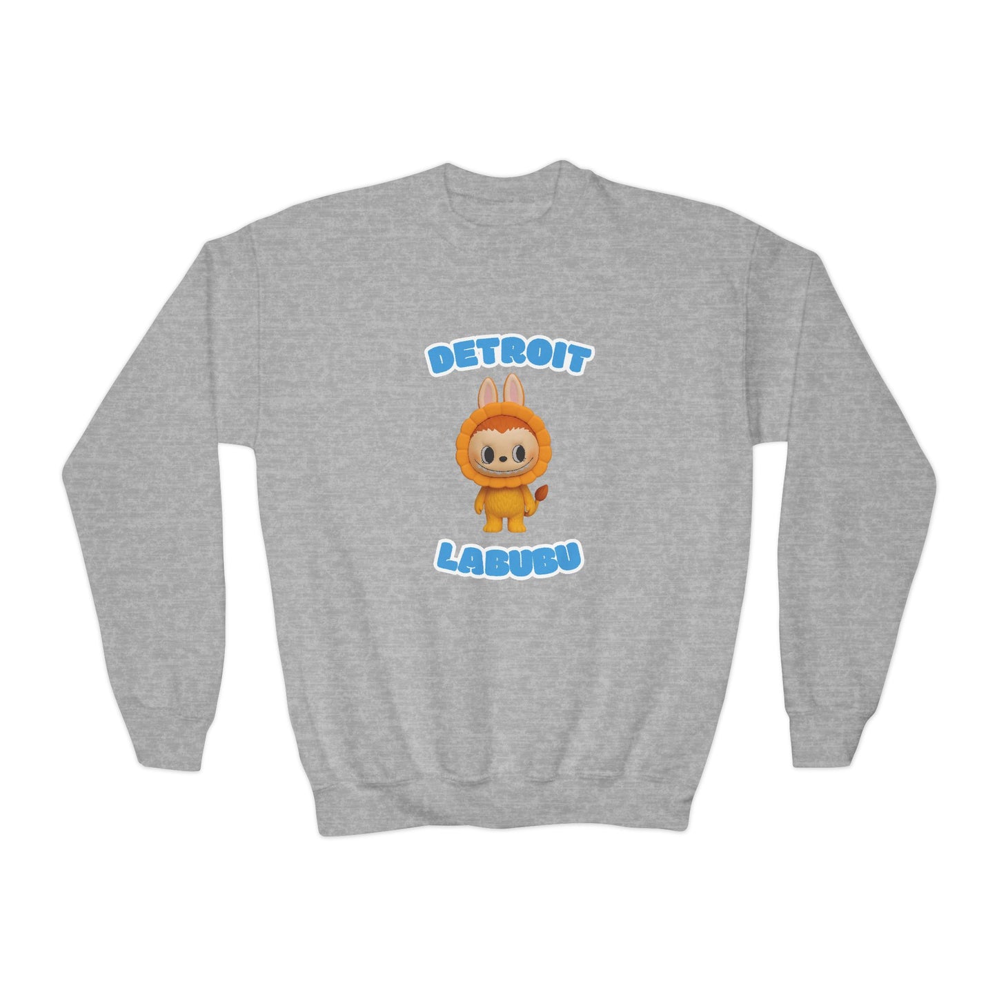 Detroit Labubu Youth Crewneck Sweatshirt | Strength & Kindness Collection | Cozy Kids Lion Graphic Pullover