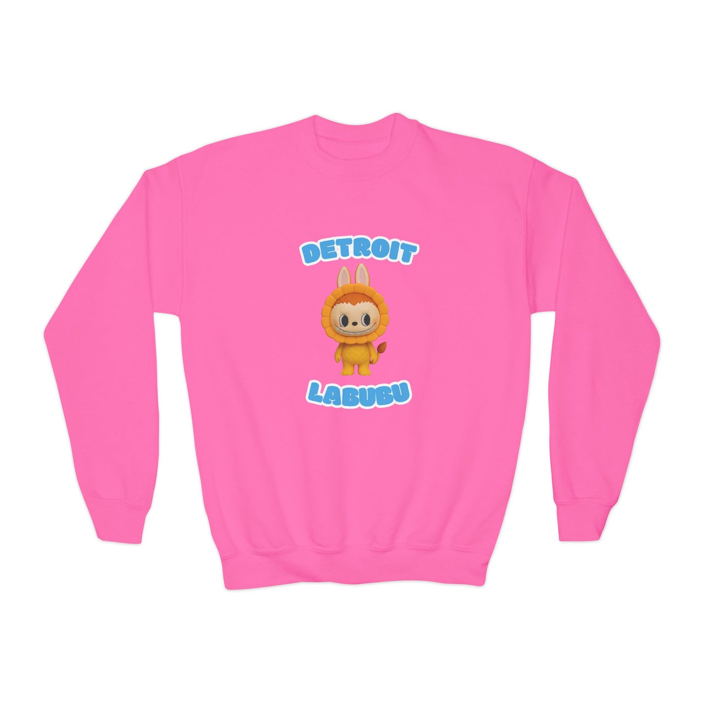 Detroit Labubu Youth Crewneck Sweatshirt | Strength & Kindness Collection | Cozy Kids Lion Graphic Pullover