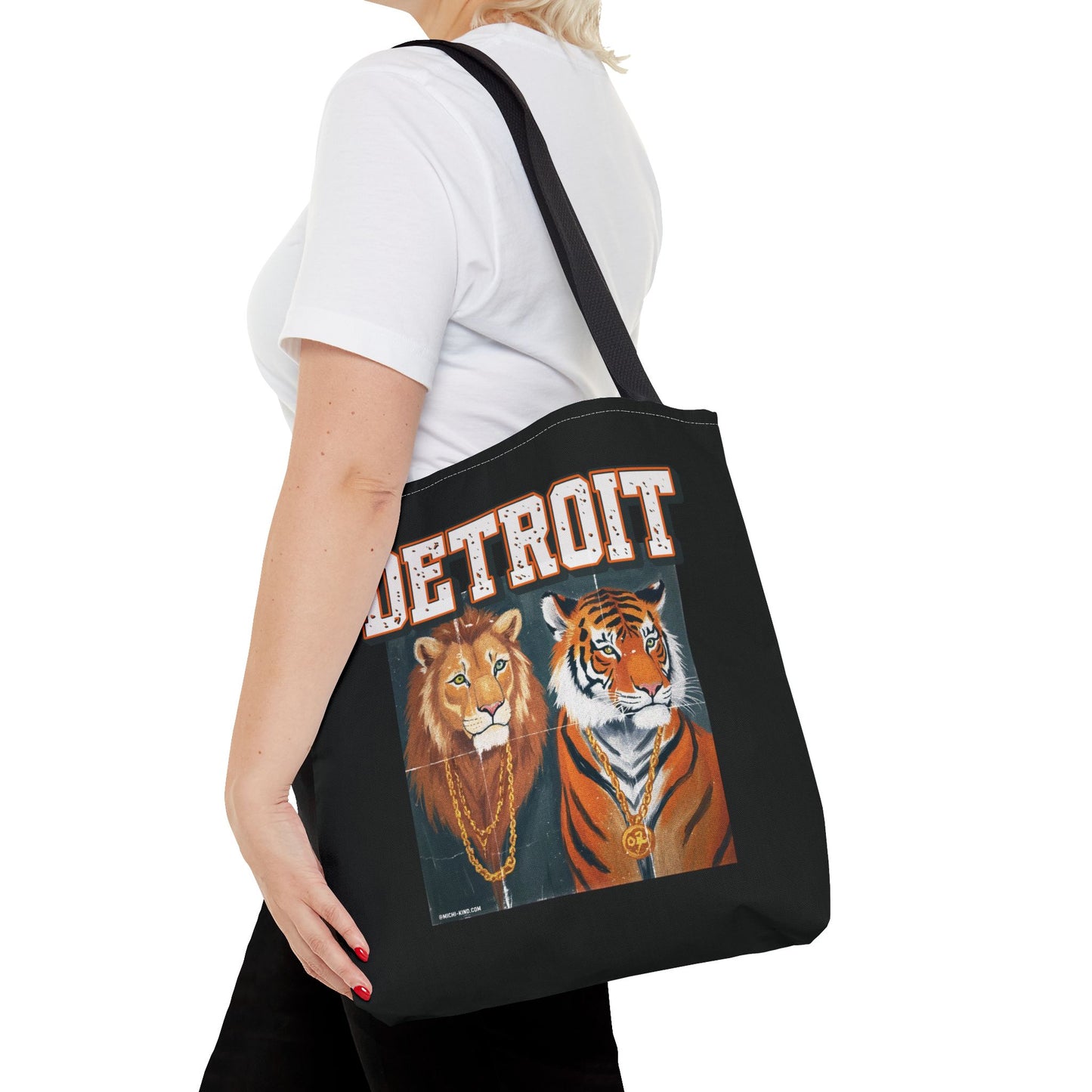 Strength & Power – Detroit Canvas Tote Bag, Eco-Friendly Reusable Tote, Lion & Tiger Graphic, Detroit Streetwear & Everyday Carry